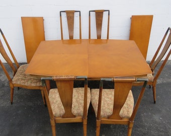 Mid Century Modern Set of Dining Table Six Chairs and Two Leaves 2467 SHIPPING NOT INCLUDED Please ask for shipping quote