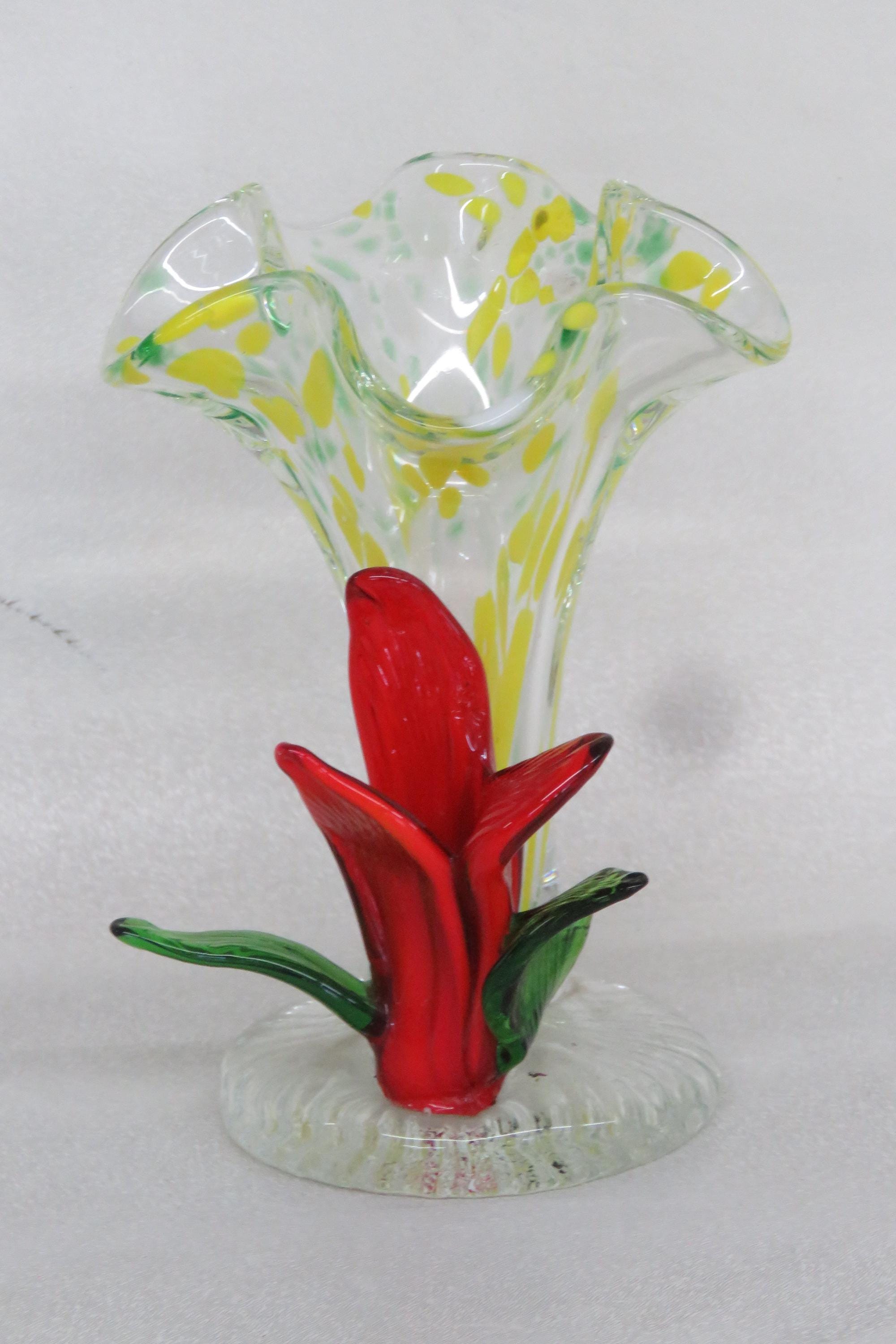 Murano Mid Century Raised Flowers Glass Vase 4434B - Etsy