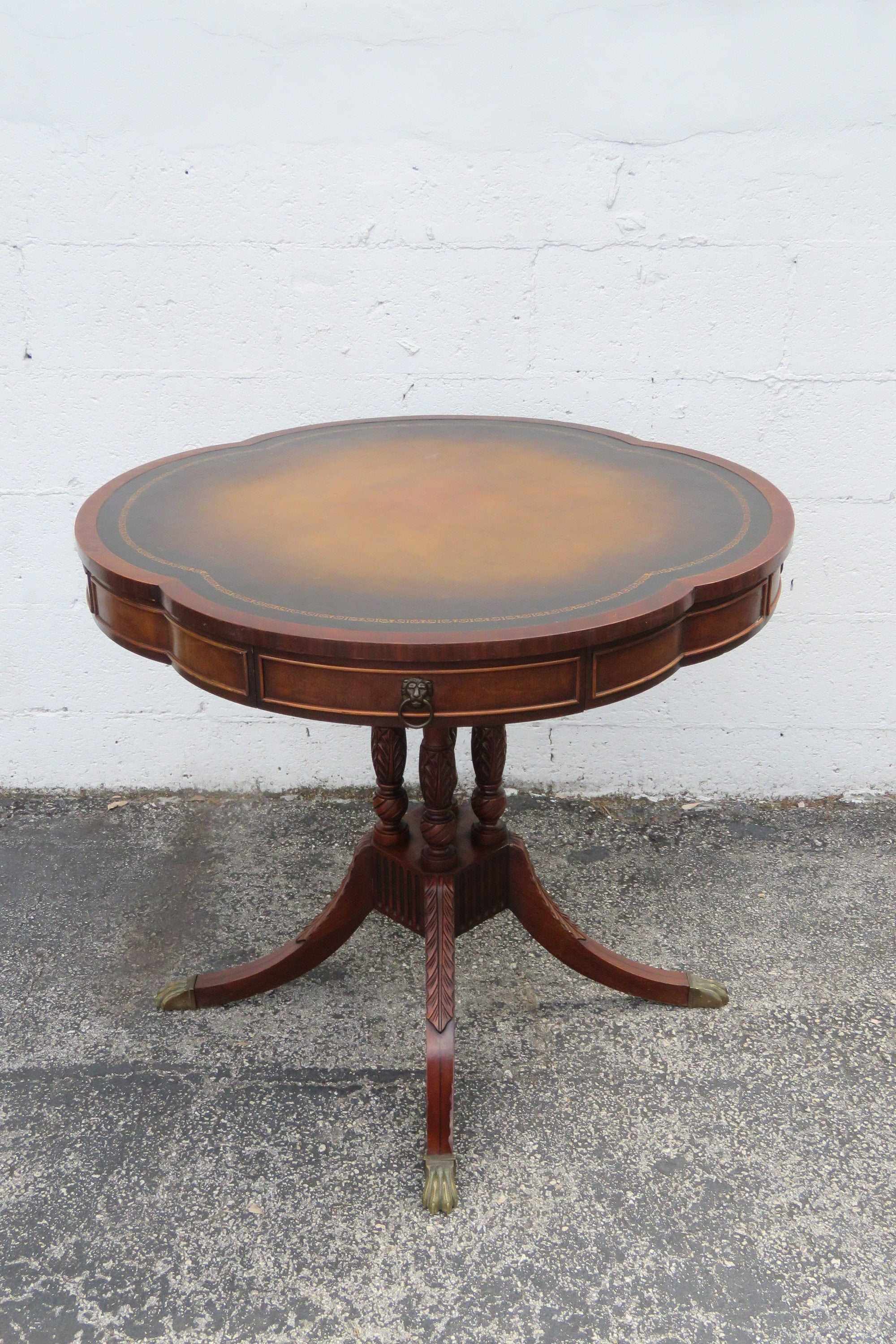 Duncan Phyfe Mahogany Leather Top Center Foyer Side Table