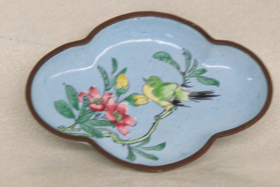 Ceramic Hand Painted Blue Floral Bird Small Trink… - image 2
