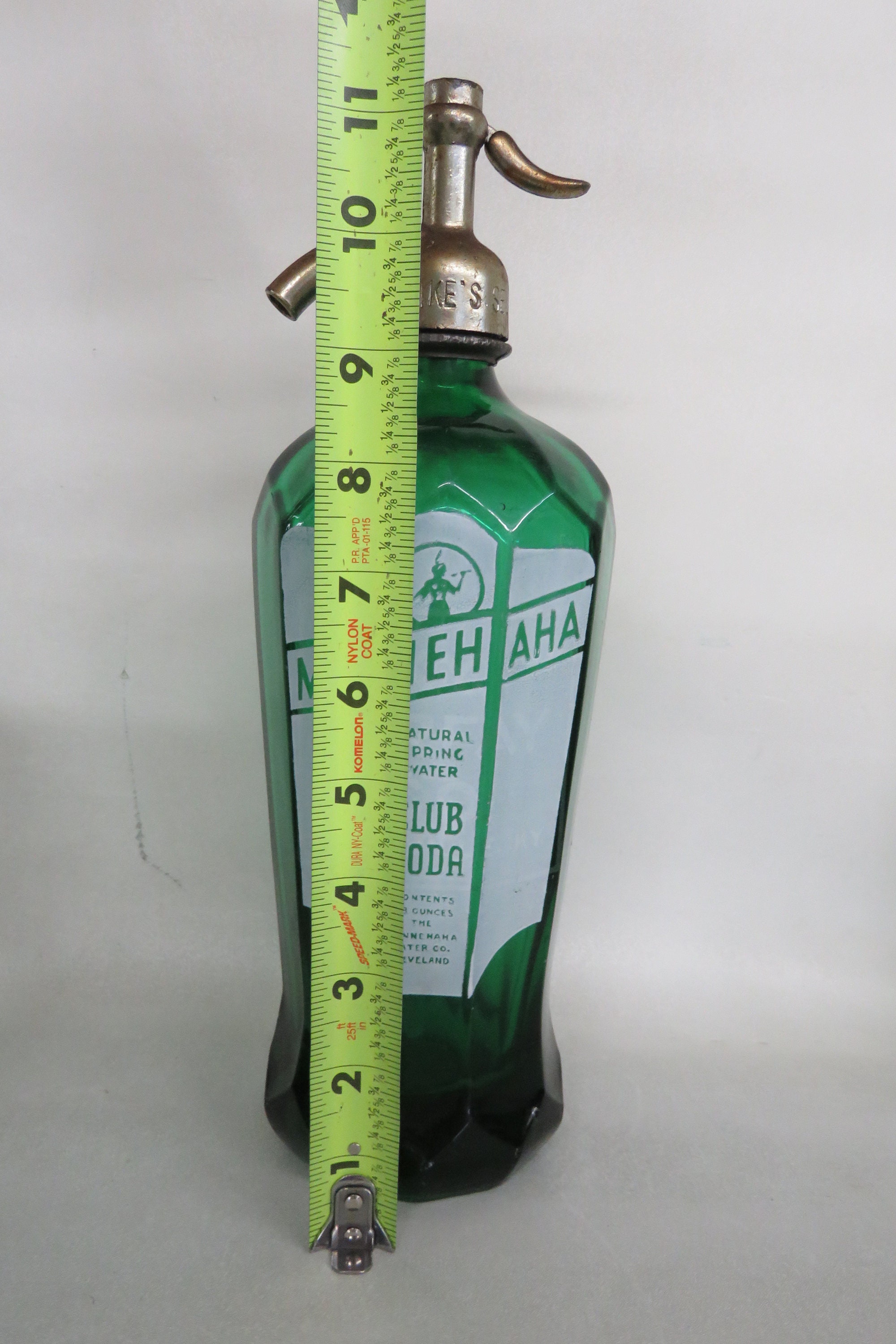 Art Deco Soda Siphon Bottle Green Glass Mikes Seltzer Minnehaha
