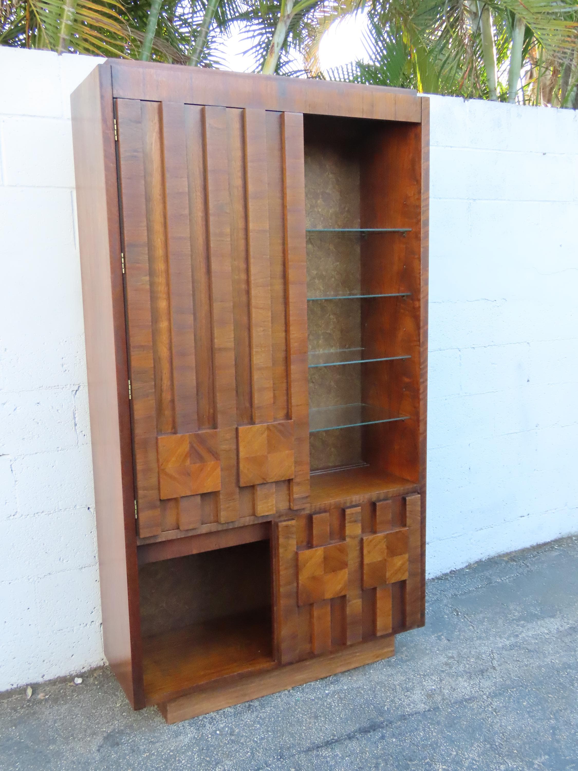 Brutalist Lane Mid Century Modern Bookshelf Display China Cabinet