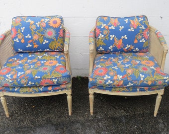 French Shabby Chic Distressed Painted Caned Side Fireplace Chairs a Pair 4944 SHIPPING NOT INCLUDED Please ask for shipping quote