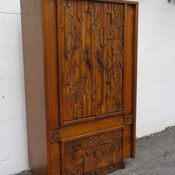 Lane Brutalist Mid Century Modern Tall Armoire Chest of Drawers Wardrobe  3671 SHIPPING NOT INCLUDED Please ask for shipping quote