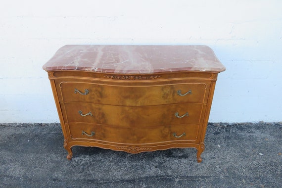John Stuart French Marble Top Serpentine Carved Dresser Bathroom