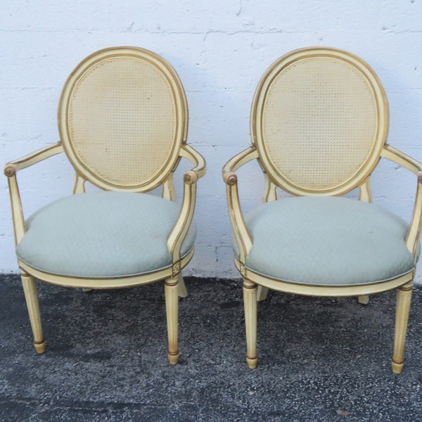 French Shabby Chic Painted Caned Back Side Fireplace Chairs a Pair 3791 SHIPPING NOT INCLUDED Please ask for shipping quote