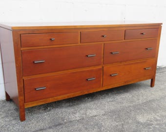 chinese dress ladies Bassett Furniture "Monterey" Walnut & Rosewood Low Dresser & Mirror   Boston Mid Century Modern