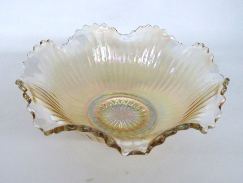 Spiral Flutes Iridescent Glass Vintage Ruffled Candy Dish Bowl 371B - Etsy