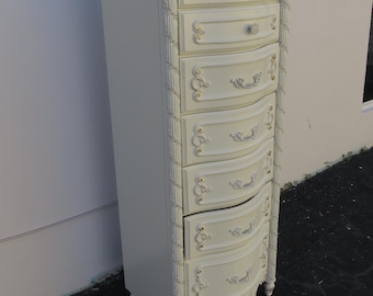 French Shabby Chic Painted Carved Tall Narrow Lingerie Jewelry Chest 6406 SHIPPING NOT INCLUDED Please ask for shipping quote