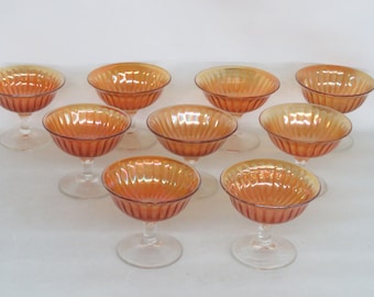 Aunt Polly Style Marigold Carnival Glass Set of 9 Sherbet Dishes Cups 1180B
