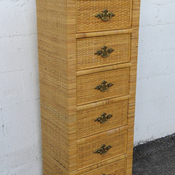 Wicker Rattan Caned Hollywood Regency Tall Narrow Lingerie Jewelry Chest 5151 SHIPPING NOT INCLUDED Please ask for shipping quote