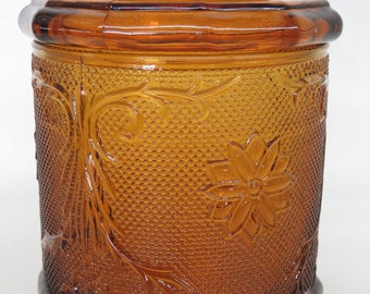 Tiara Indiana Glass Sandwich Amber Biscuit Cookie Candy Jar with Lid 382B