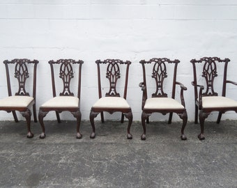 Chippendale Carved Ball and Claw Feet Mahogany Set of Five Dining Chairs 2907 SHIPPING NOT INCLUDED Please ask for shipping quote