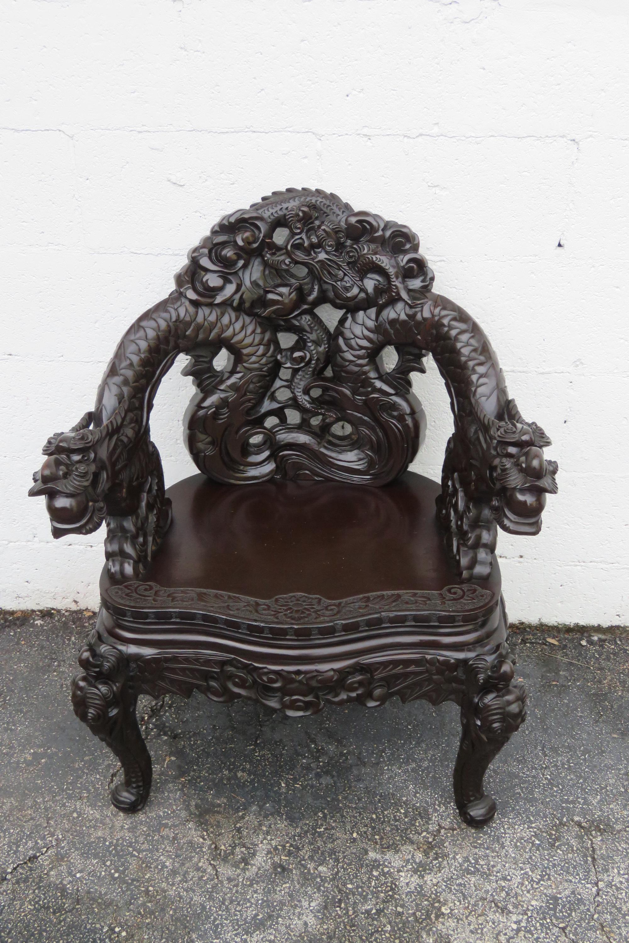 Early 1900s Heavy Hand Carved Chinese Dragon Side Arm Chair 5256 SHIPPING NOT INCLUDED Please Ask for Shipping Quote Etsy