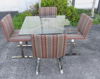 Mid Century Glass Top Dining Dinette Table with 4 Chairs by Kaplan and Fox 2263 SHIPPING NOT INCLUDED Please ask for shipping quote