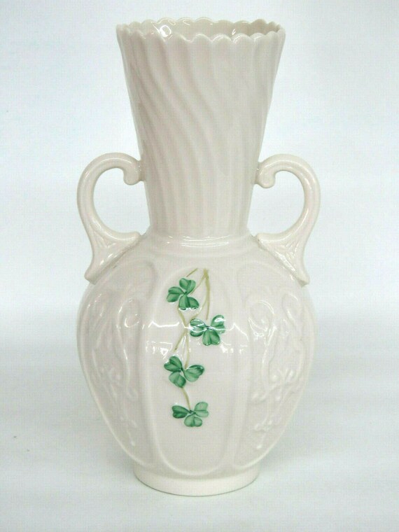 Belleek Shamrock Panel Irish Pottery Vase with Two Handles Etsy