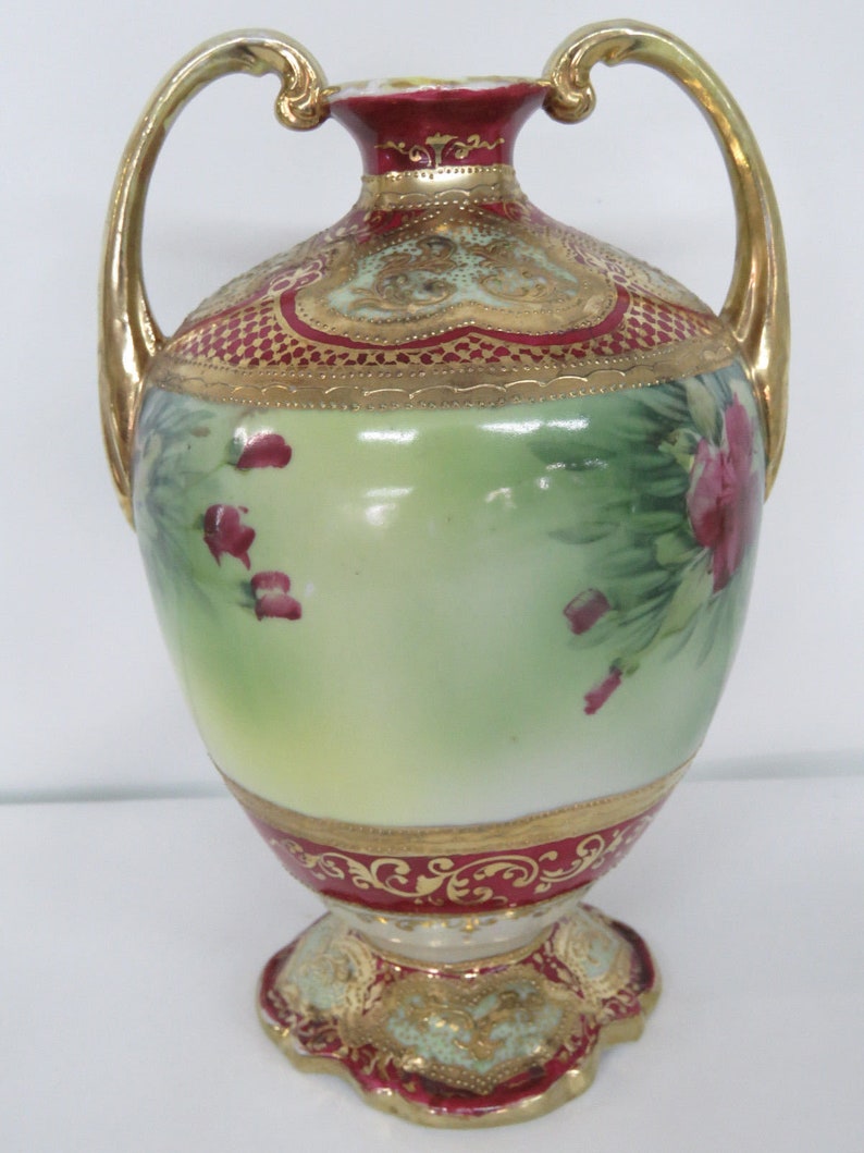 Nippon Hand Painted Flowers Vase With Two Gilded Handles 036B - Etsy
