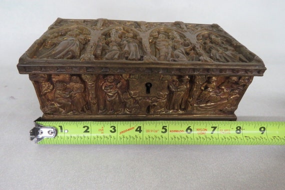 Gothic Bronze Brass Solid Heavy Carved Jewelry Re… - image 7