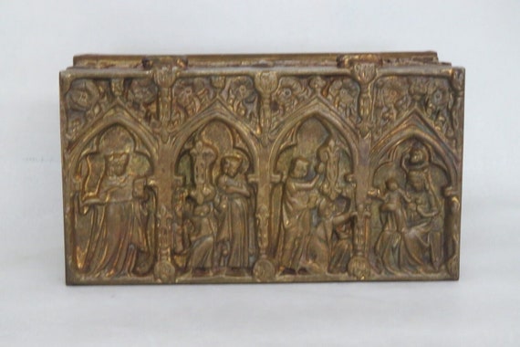 Gothic Bronze Brass Solid Heavy Carved Jewelry Re… - image 3