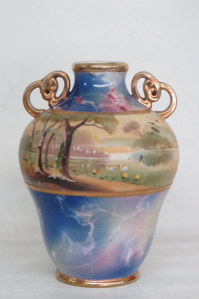 Nippon Hand Painted Vase With Two Gilded Handles 2782B - Etsy