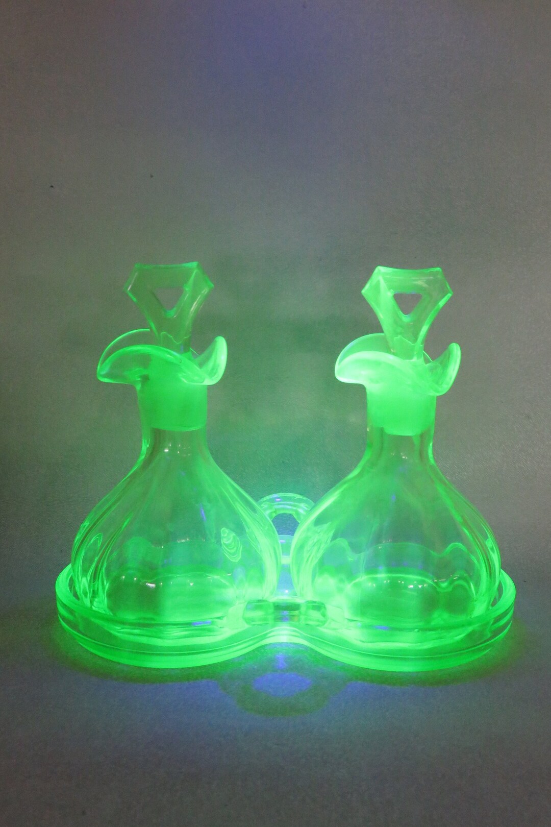 Cambridge Uranium Glass Oil and Vinegar Cruet Bottles With Etsy