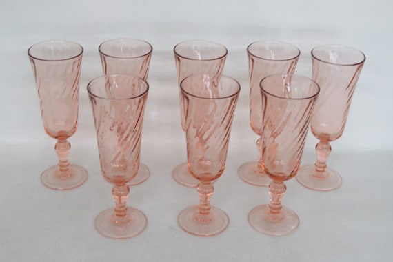 Optic Pink Set of 8 Champagne Flutes by Cristal Darques Optic 