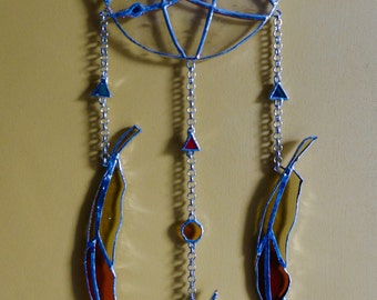 Stained Glass Atomic Dreamcatcher, Glass Art, Suncatcher