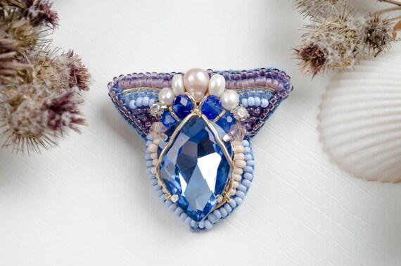 Bridal Embroidery Brooch Pearl Medal Brooch Something Blue | Etsy