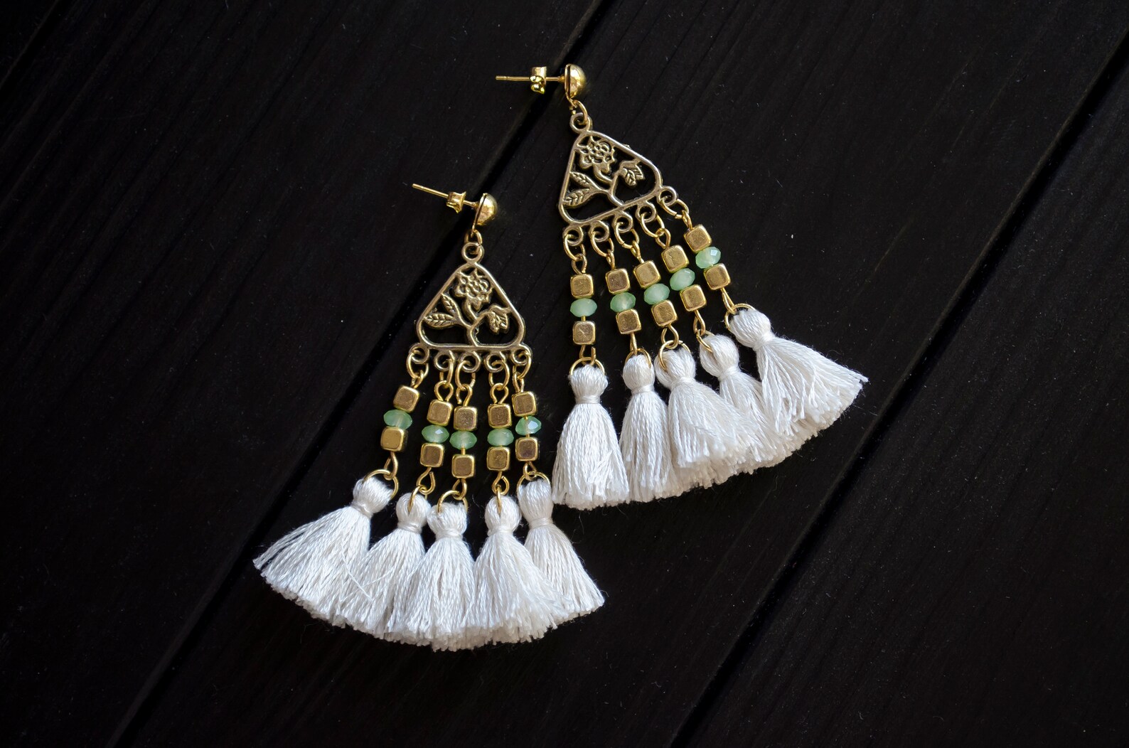Designer long tassels earrings Boho white tassels jewelry Etsy
