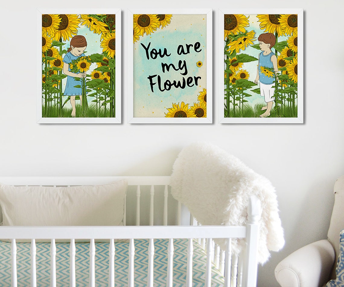 Sunflowers print Nursery wall art Nursery decor Kids room Etsy
