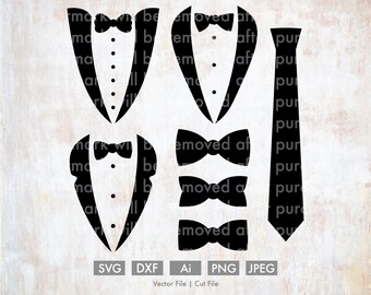 Tuxedo Bundle - Cut File/Vector, Silhouette, Cricut, SVG, PNG, Clip Art, Download, Wedding, Married, Groom, Groomsman, Groomsmen, Bow Tie