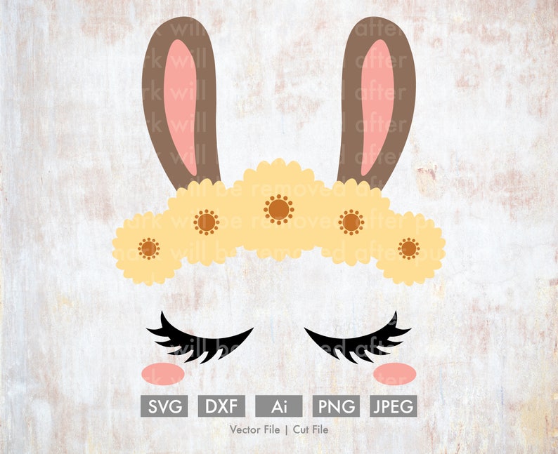Bunny Ears with Yellow Flowers Rabbit Cricut Cut File Silhouette dxf SVG PNG Clip Art Download eps Holidays Happy Easter Spring