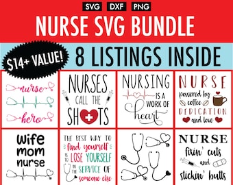 Nurse SVG Bundle - Cut File/Vector, Silhouette, Cricut, svg, png, DXF, Clip Art, Download, Health, medical, EKG, Heart, lpn, rn bsn, nursing