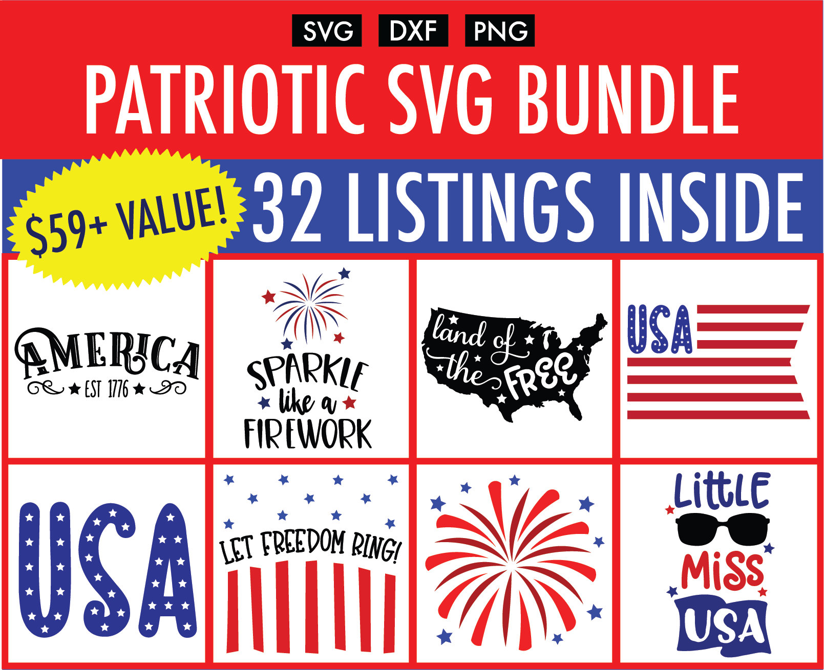 Patriotic Svg Bundle 32 Designs Cut Filevector Silhouette Etsy
