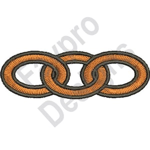 Op de afbeelding: Drie in elkaar grijpende oranje ringen met een zwarte omtrek. De ringen zijn boven en onder met elkaar verbonden en vormen een continue lus.