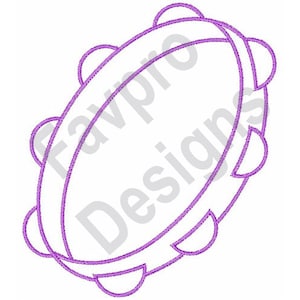 May include: A purple outline of a tambourine with a series of small circles around the edge.