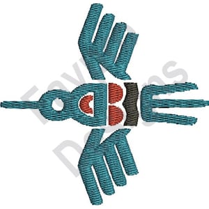 May include: A stylized blue hummingbird with a red and black heart in the center. The hummingbird is a popular symbol of freedom and joy.