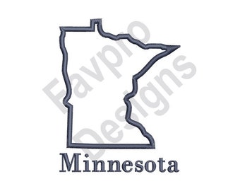 May include: Outline of the state of Minnesota with the word "Minnesota" below it.