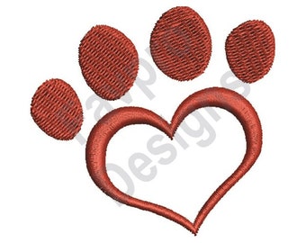 Paw Print - diseño de máquina del bordado del corazón