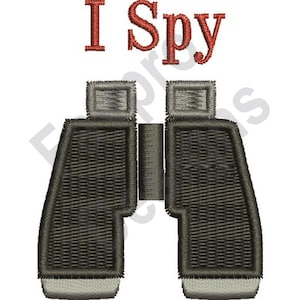 May include: Embroidered design of a pair of binoculars with the text "I Spy" in red above them.