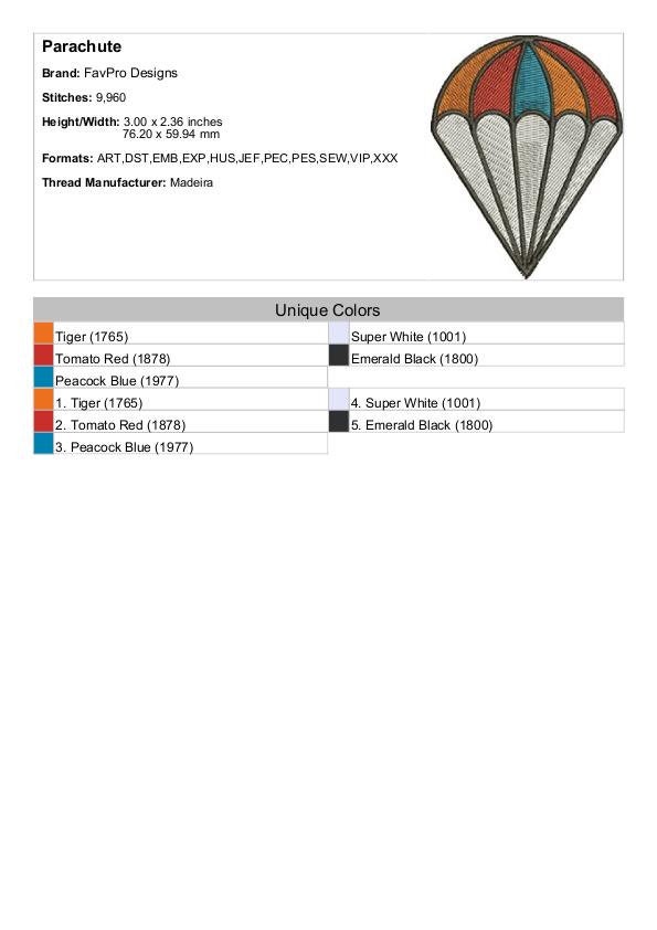 Parachute Machine Embroidery Design Etsy