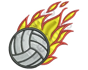 Flaming Volleyball - Machine Embroidery Design