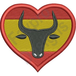 Spain Bull Flag Heart - Machine Embroidery Design