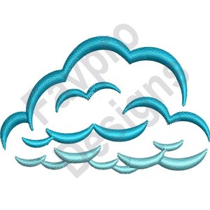 May include: A blue cloud with a white background. The cloud is made up of multiple layers of overlapping shapes.