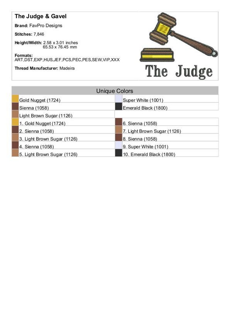 The Judge & Gavel Machine Embroidery Design Etsy