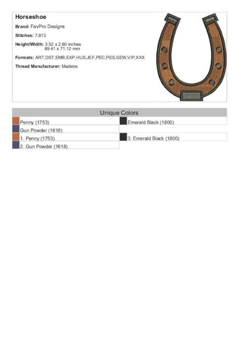 Horseshoe Machine Embroidery Design Etsy