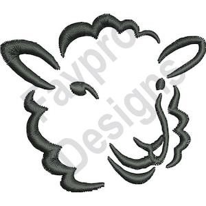 Puede incluir: Un dibujo en blanco y negro de la cabeza de una oveja. La oveja tiene un patrón de lana rizada en la cabeza.