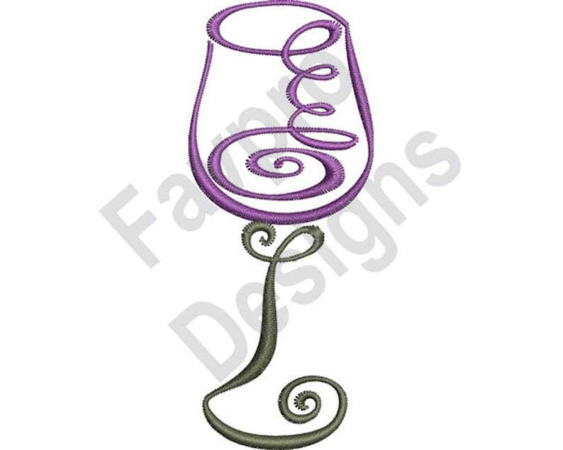 Stylized Wine Glass Machine Embroidery Design Etsy