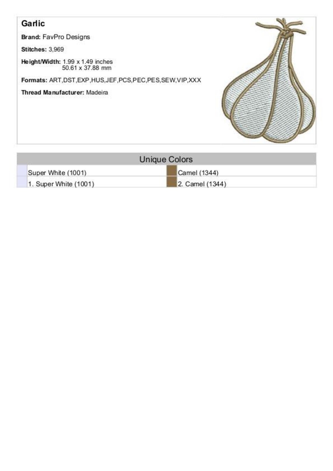 Garlic Embroidery Pattern Garlic - Machine Embroidery Design - Etsy