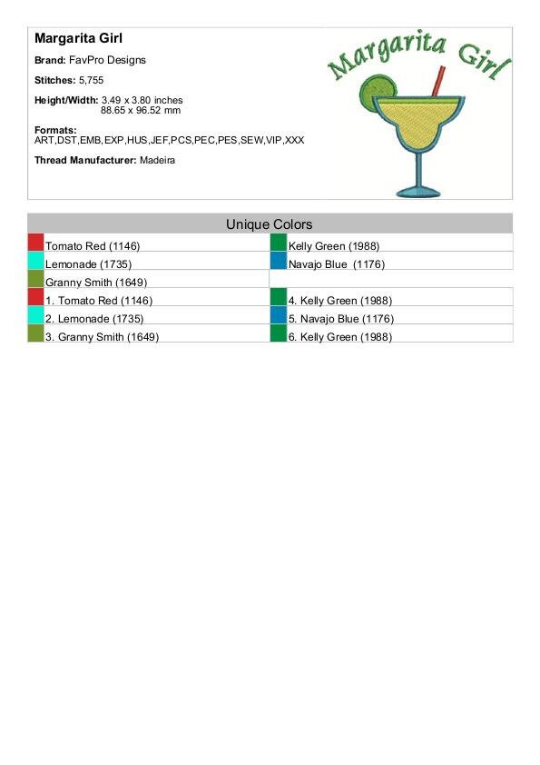 Margarita Girl Machine Embroidery Design Etsy